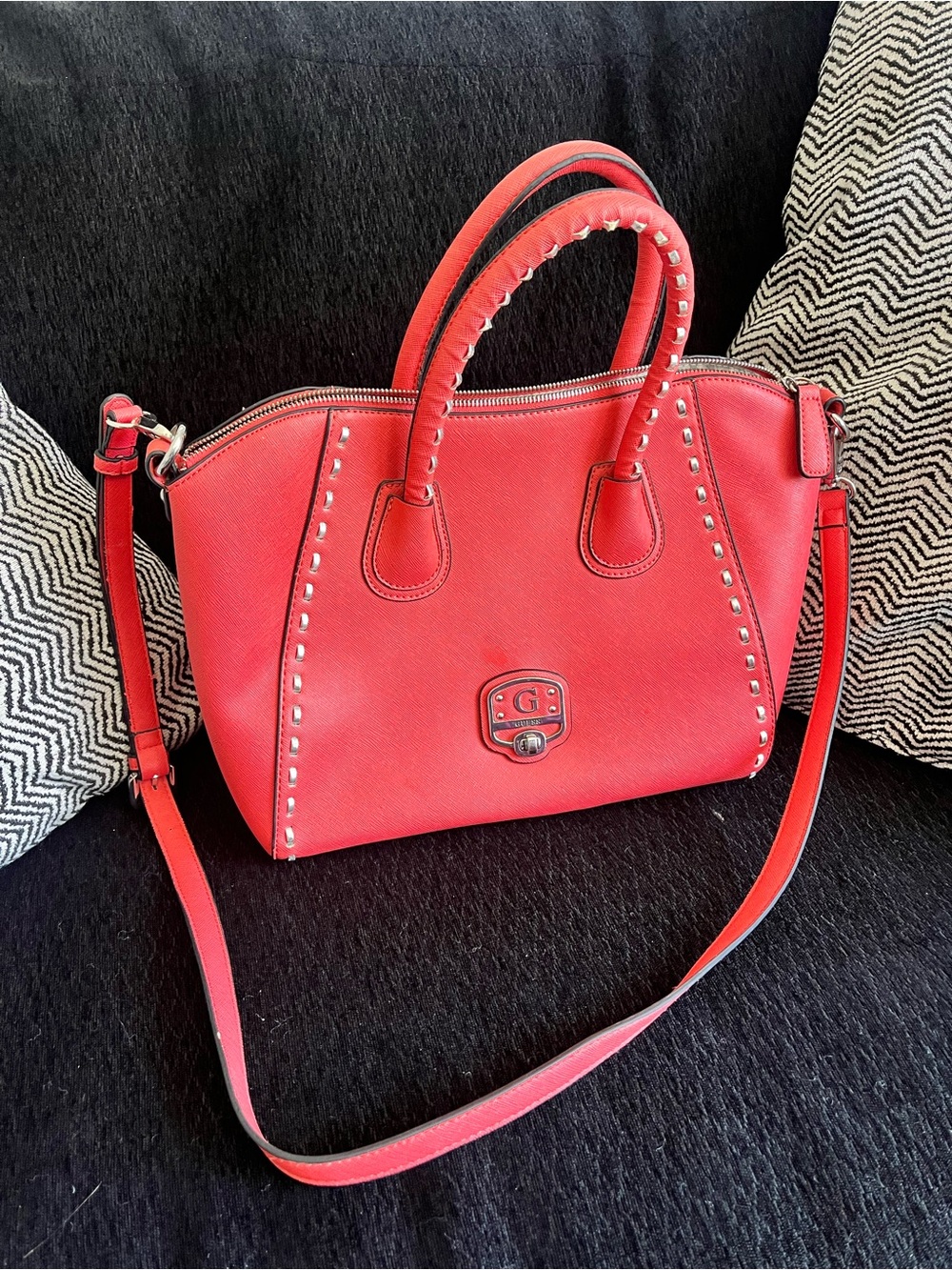 Guess Garland Satchel, Coral Stud-Trim with Removable Strap